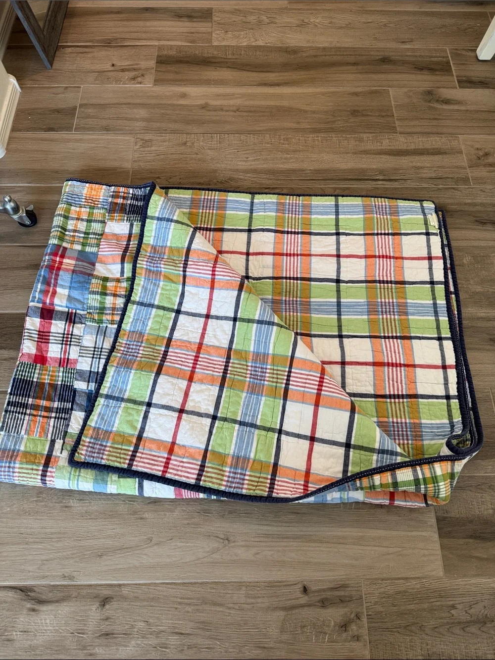 Pottery Barn Kids Madras Plaid Patchwork reversible quilt Twin